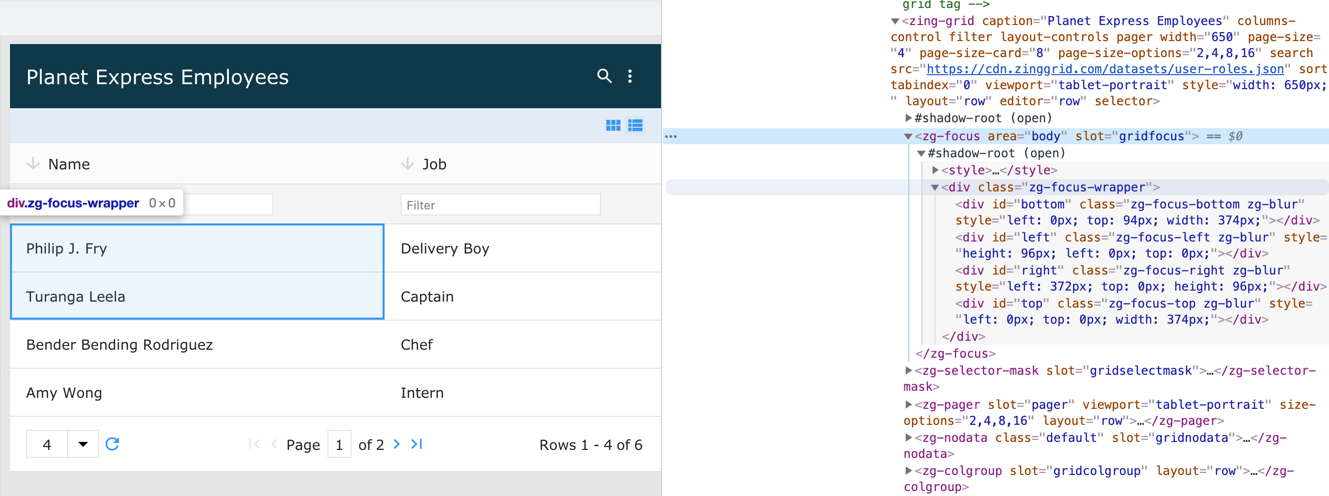 Image of the DOM relationship for the zg-focus web component tag