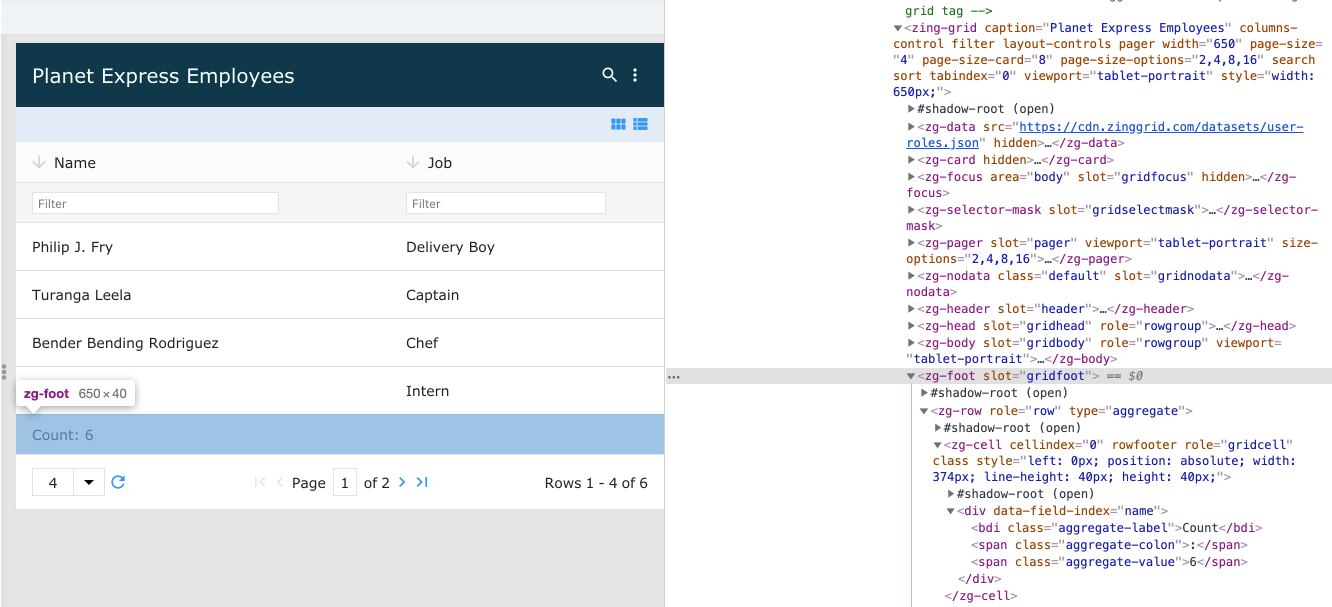 Image of the DOM relationship for the zg-foot web component tag