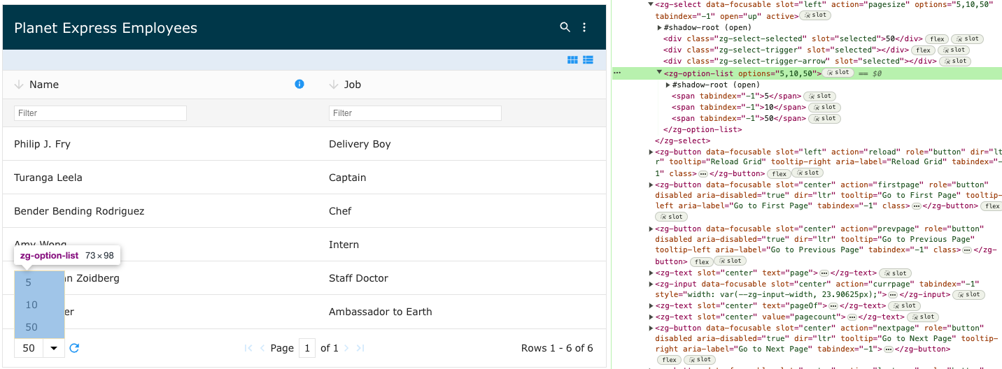 Image of the DOM relationship for the zg-option-list web component tag