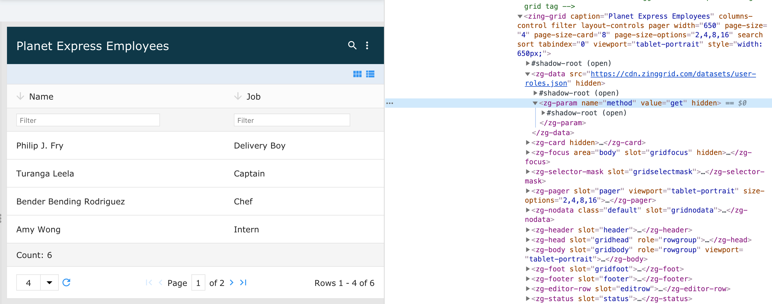 Image of the DOM relationship for the zg-param web component tag