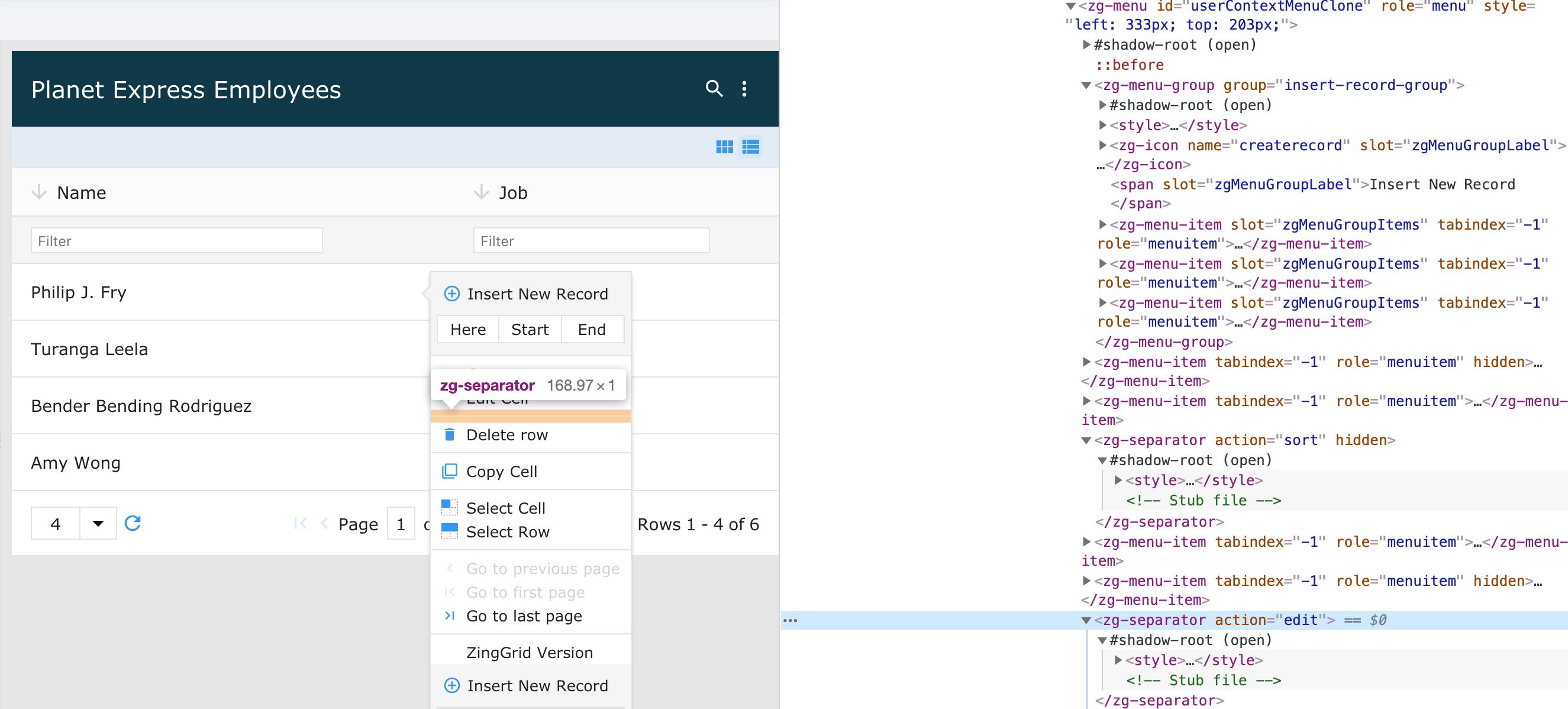 Image of the DOM relationship for the zg-separator web component tag