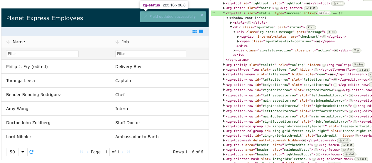 Image of the DOM relationship for the zg-status web component tag