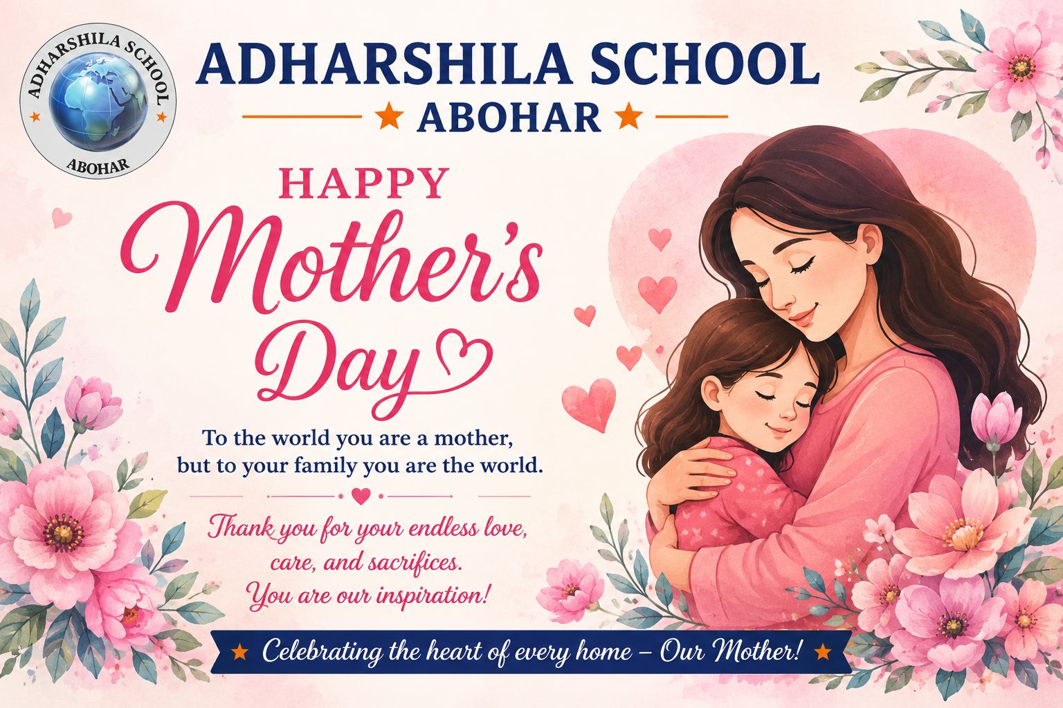 ADHARSHILA SCHOOL, ABOHAR WISHES A HAPPY MOTHER’S DAY TO ALL THE WONDERFUL MOTHERS.