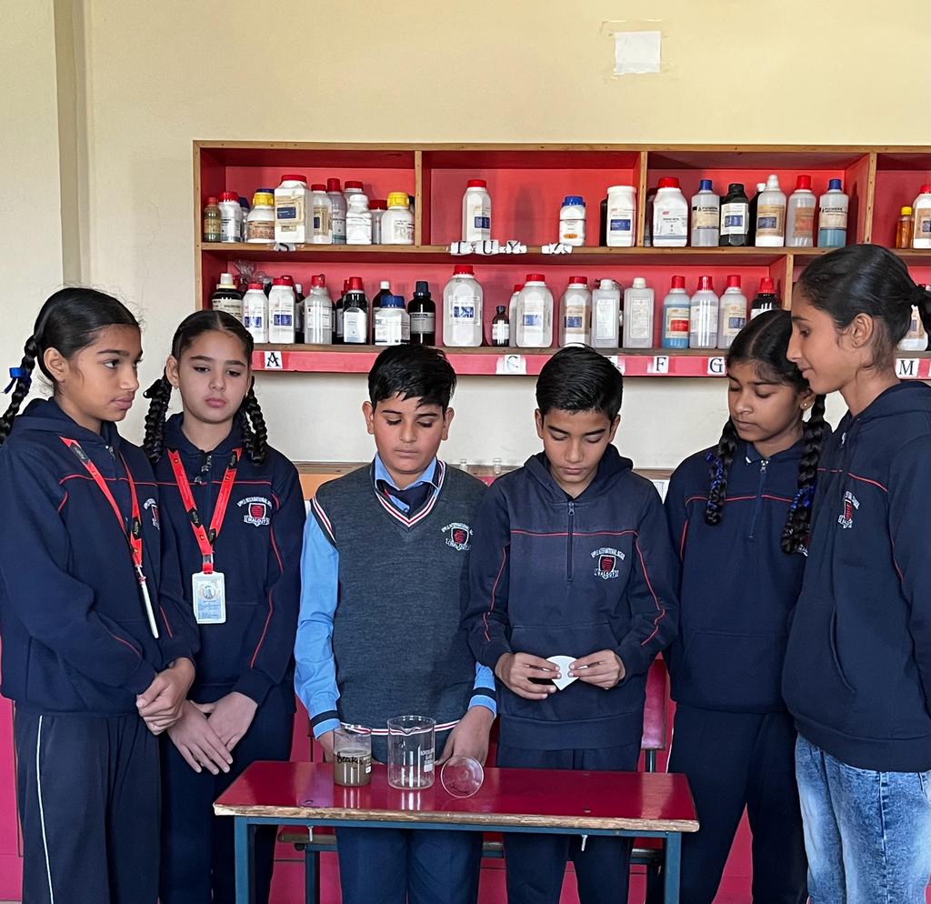 Students of class 6th of Apple International School performed a very important science activity of seperating mixture of sand and water by using filter paper