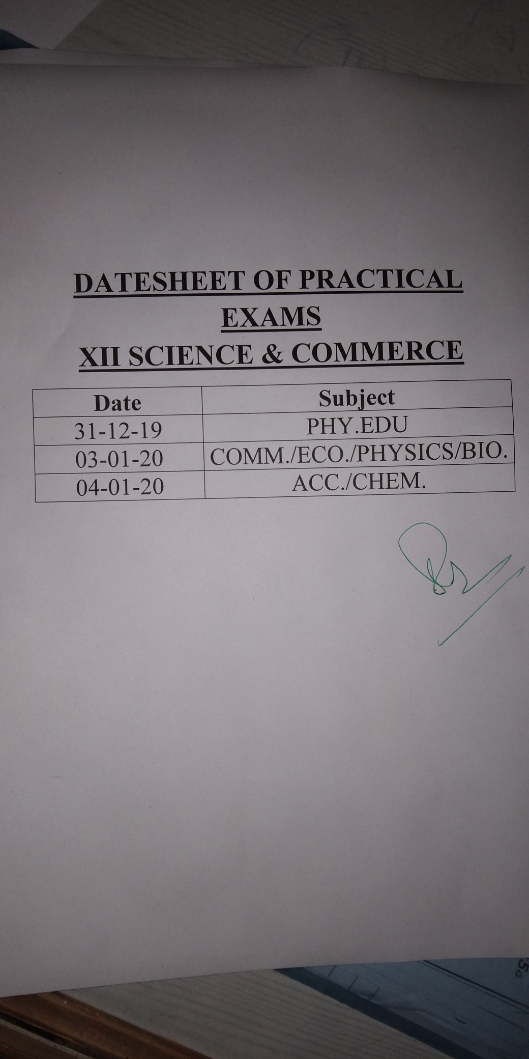 XII Practical Datesheet