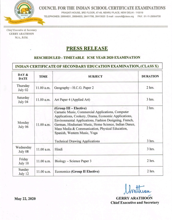 Board Exam Datesheet Of X Class(Pending Three Papers)