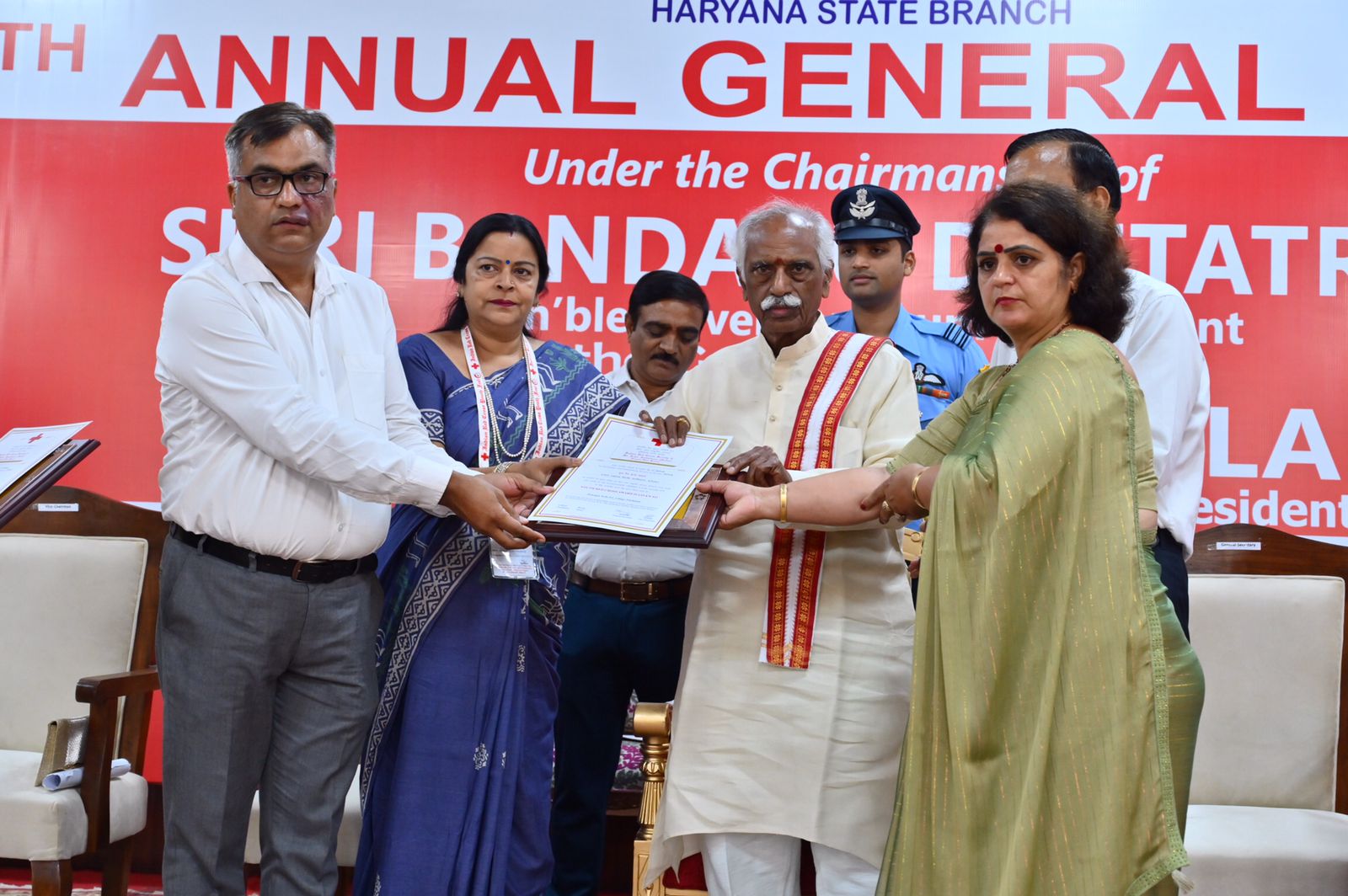 Prof. Pratibha Makhija, Counsellor, YRC Got Youth Red Cross Award 2019-20 from Hon'ble Governor at Haryana Raj Bhawan Chandigarh