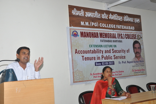 Dep. of Political Science and Public Aid. Organised Extension Lecture on Accountability and Security of Tenure in Public Service by Prof. Rajesh Kumar Malik