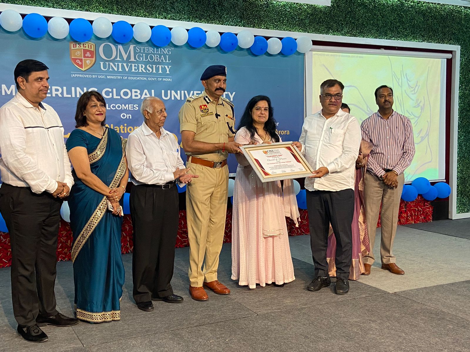 Dr. Gurucharan Dass, Principal, M.M. College got Award of Honor from Om Sterling Global University, Hisar.