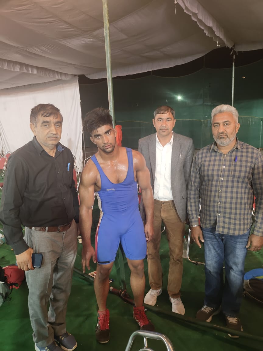 College Student Harish got Gold Medal by Harish in All India Inter University Wrestling Championship at C.B.L.U., Bhiwani