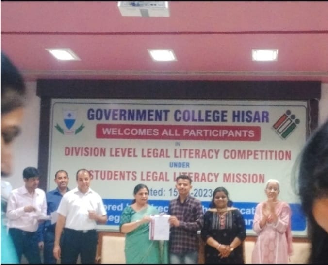 College Std. Anmol, B.A. I, got 2nd Position in Declamation in Division Level Legal Literacy Competition at Govt. College, Hisar