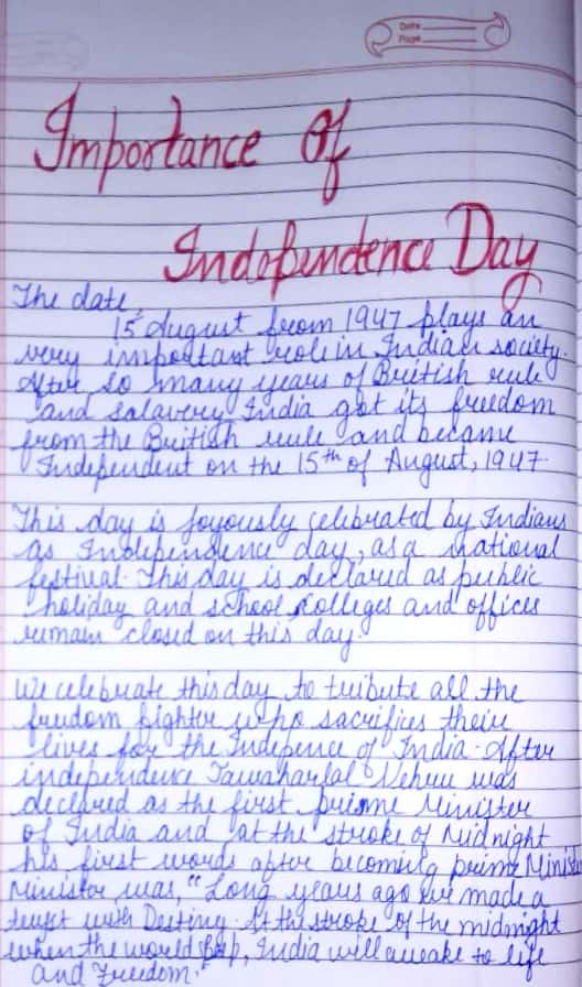 Importance Of Independence Day Written By Priyanshi Goyal Class 10