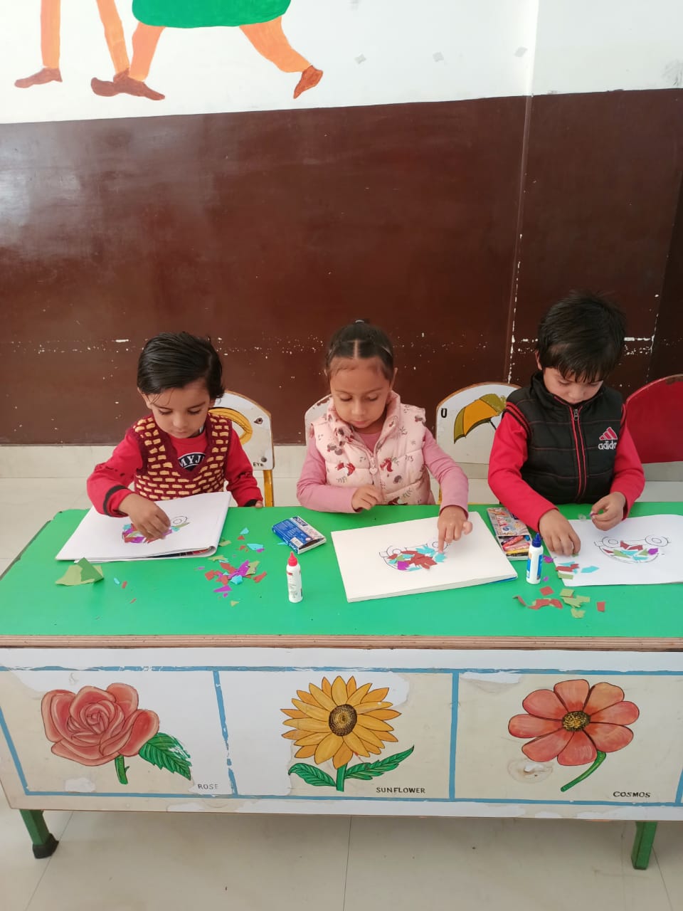 Activity based on tear and paste done by nursery champs
