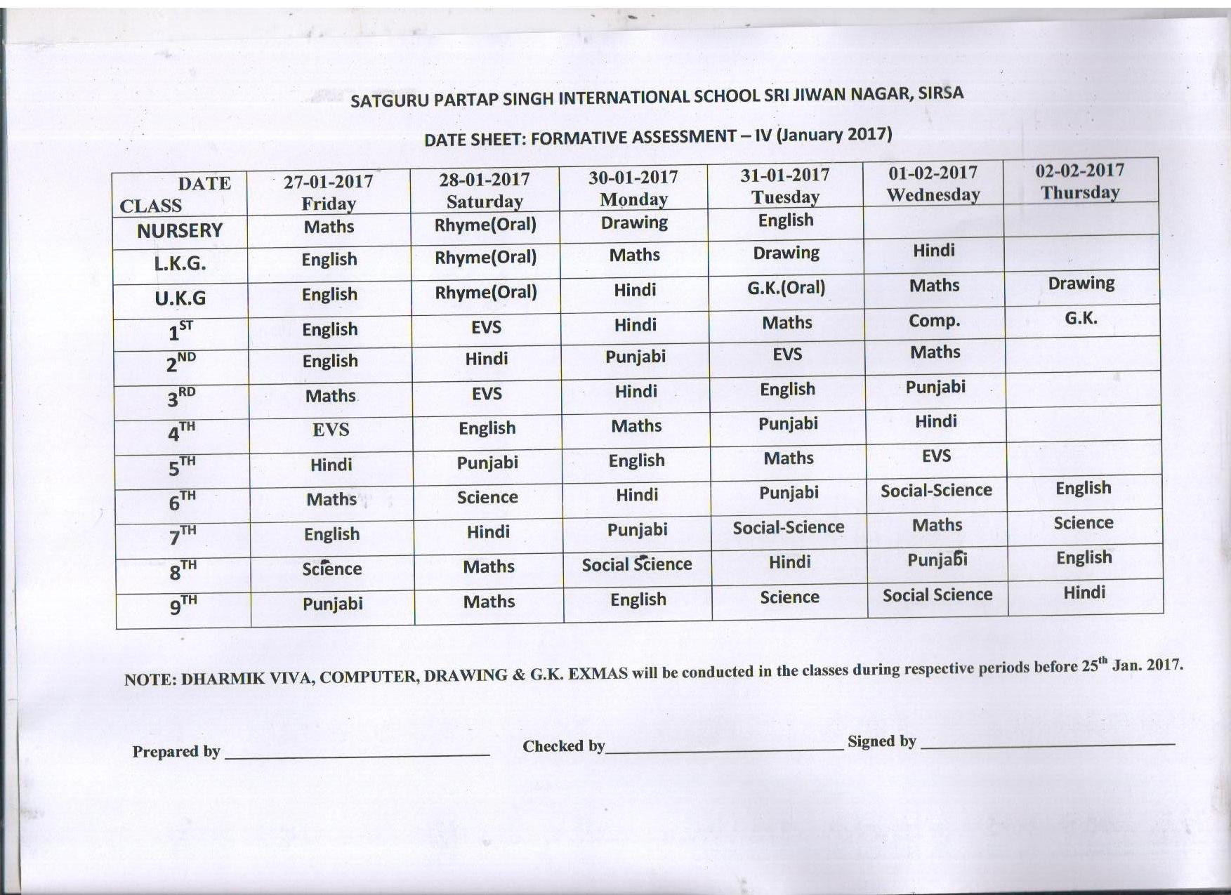DATE SHEET FOR FA-4