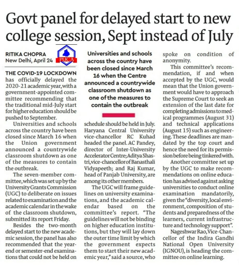 Government Panel for delayed start to new College session, September instead of July
