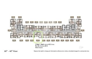 NUE District R9 ห้อง 2 Bed 1 Bath ขนาด 40.50 ตารางเมตร
ห้องชั้น23 ตึก N (ตึกหลัง) ตำแหน่ง N23B12 ห้องหันทิศตะวันออก ไม่ร้อนช่วงบ่าย/Fully Furnished 