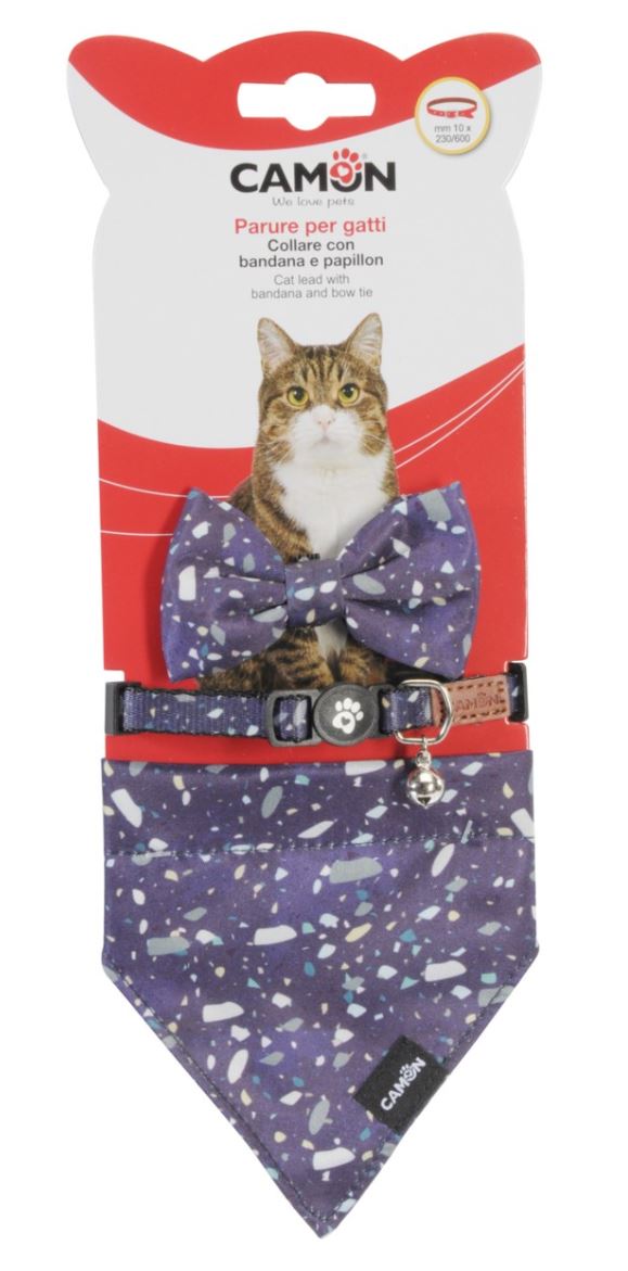 DG070 CAT COLLAR W/BANDANA+BOW BLUE