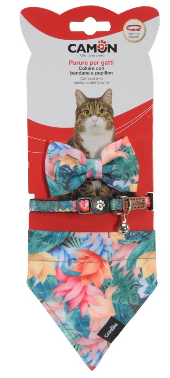 DG071 CAT COLLAR W/BANDANA+BOW TROPICAL