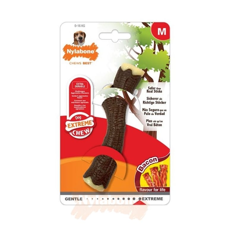 NYLABONE EXTREME CHEW WOODEN STICK BACON MEDIUM