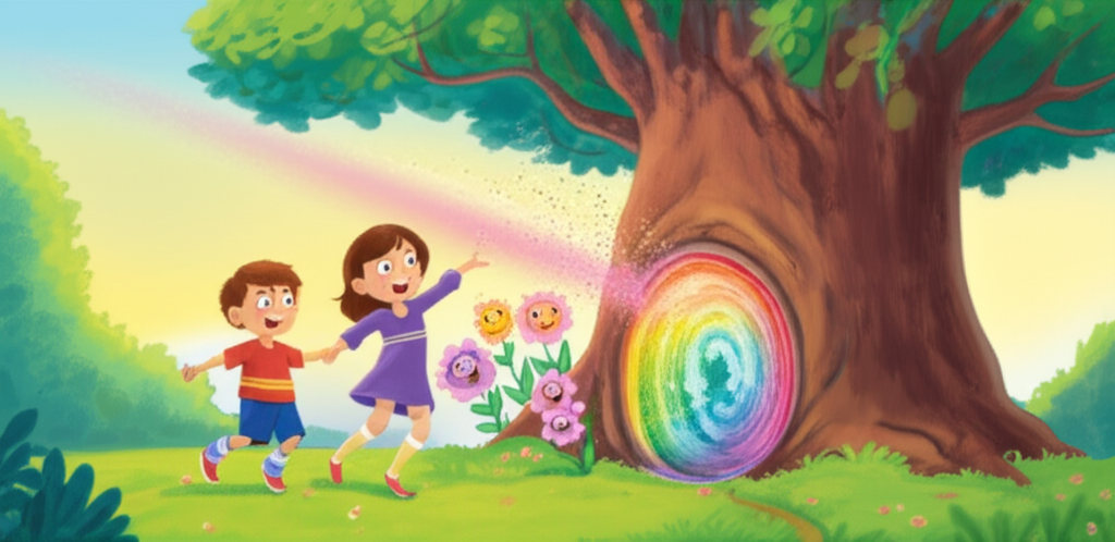 Illustration of One sunny afternoon, my best friend Jenny and I stumbled upon a hidden portal sh...