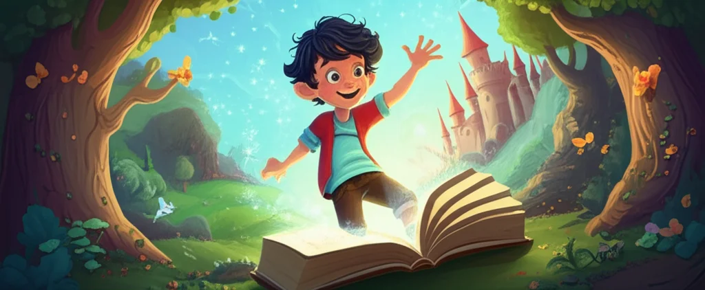 Illustration of O Rayan, um rapazinho aventureiro de Nova Iorque, encontrou um livro mágico esqu...