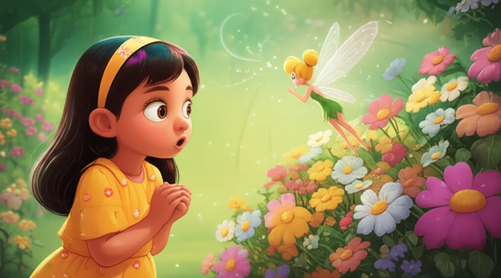 Illustration of एक समय की बात है, प्यारी खुशी (Khushi) अपने घर के बगीचे में खेल रही थी। उसने सोच...