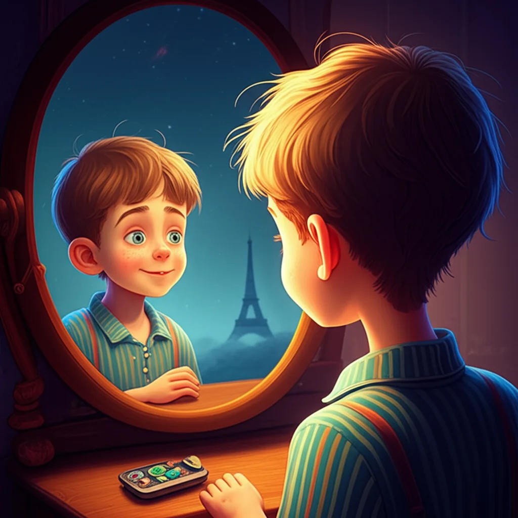 Illustration of Sam, a curious boy who loved dinosaurs and outer space more than anyone in his c...