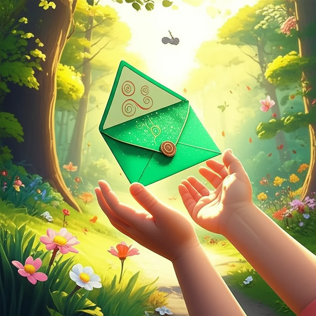 Illustration of Sunny, guess what! A tiny, sparkly envelope fluttered right into your hands! It ...