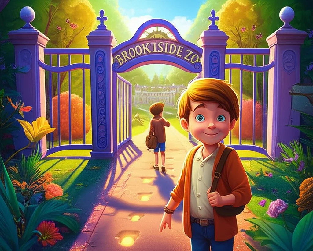 Illustration of David loved visiting the Brookside Zoo. One sunny morning, he and his best frien...