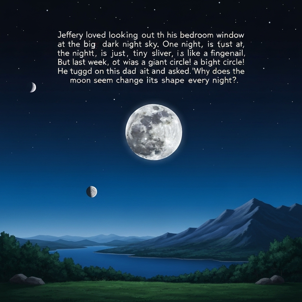 Illustration of Jeffery loved looking out his bedroom window at the big, dark night sky. One nig...