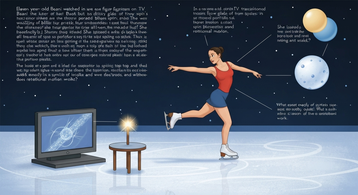 Illustration of Eleven-year-old Baani watched in awe as a figure skater on TV transitioned from ...