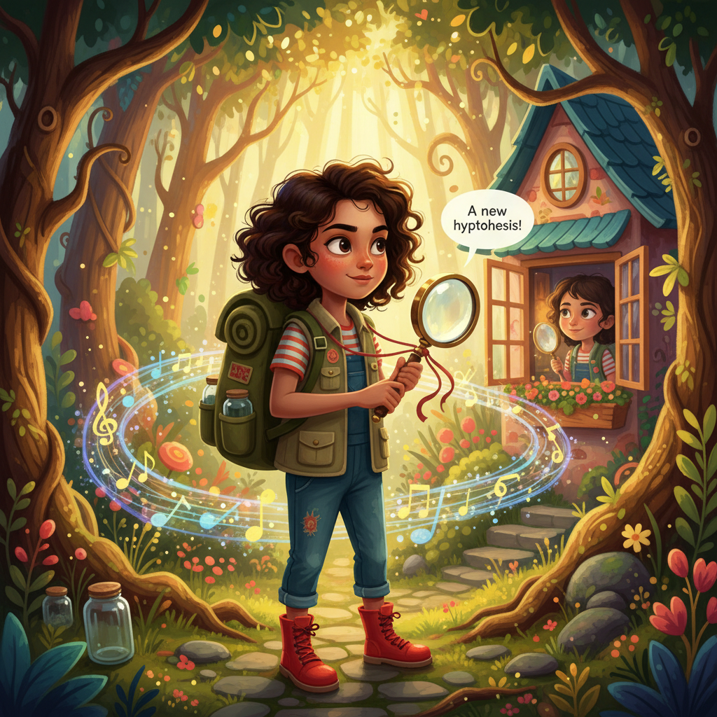 Illustration of Tanishka adjusted the magnifying glass that hung around her neck. To her, the wo...