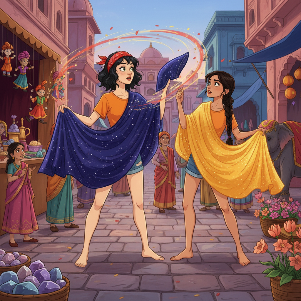 Illustration of In the heart of Jaipur, the magical Whispering Bazaar was a whirlwind of sights ...