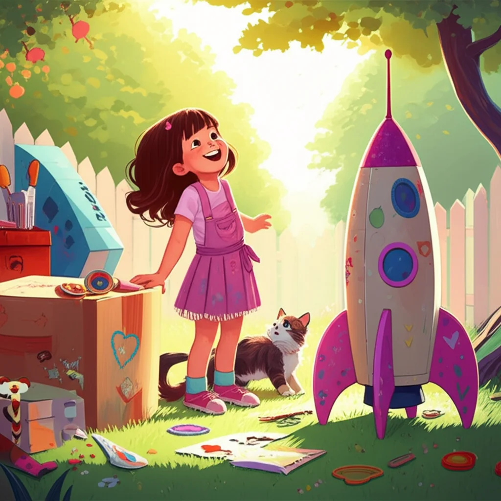 Illustration of Sunny, in her Indiana backyard, loved animals, music, and building things! One s...