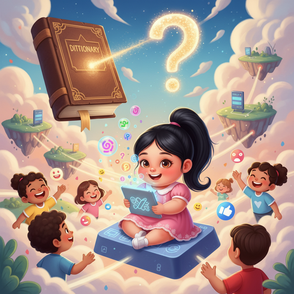 Illustration of Zuni had just invented a new word. In her online group chat, she described a hil...