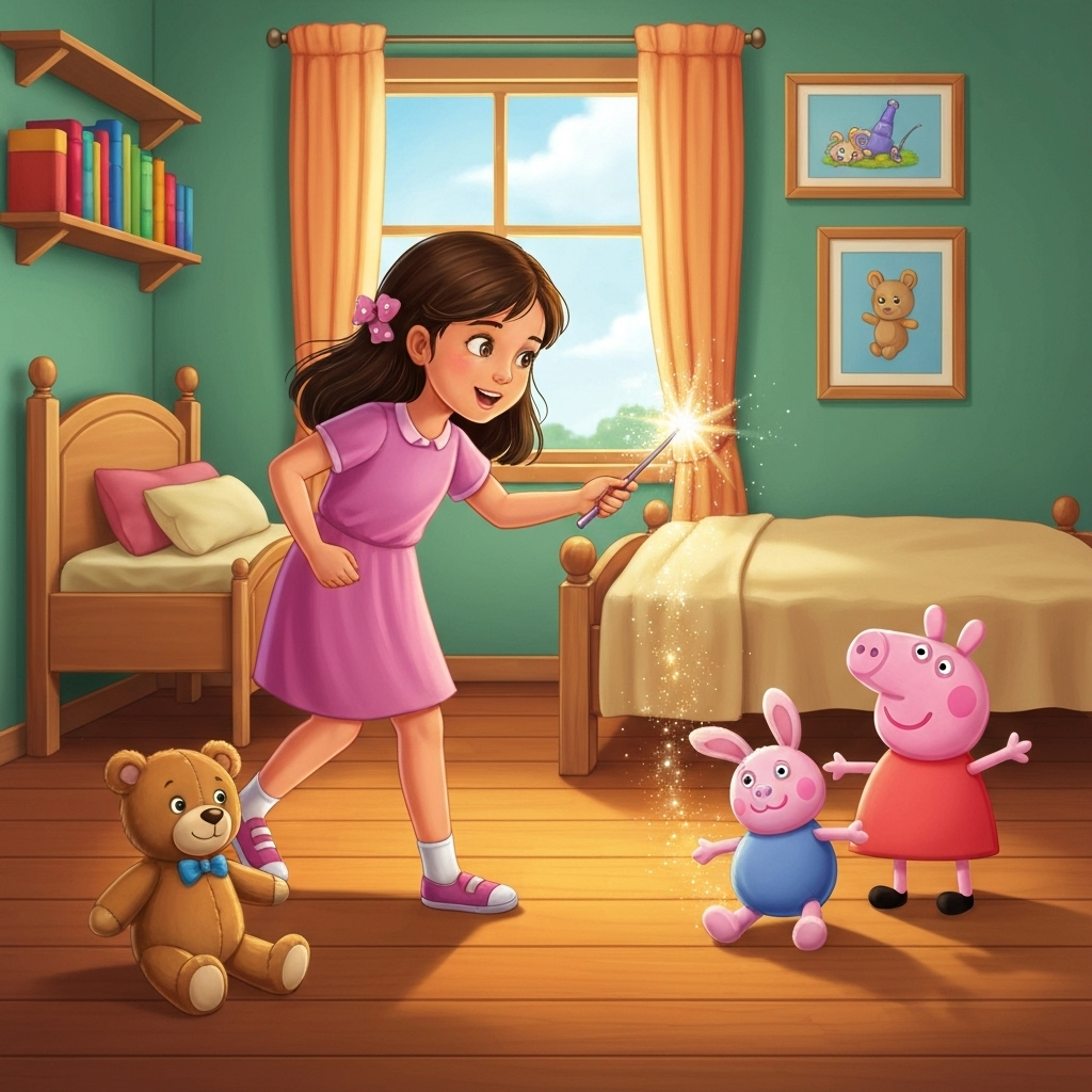 Illustration of One sunny morning, a kind and curious girl named Khushi was playing in her room ...