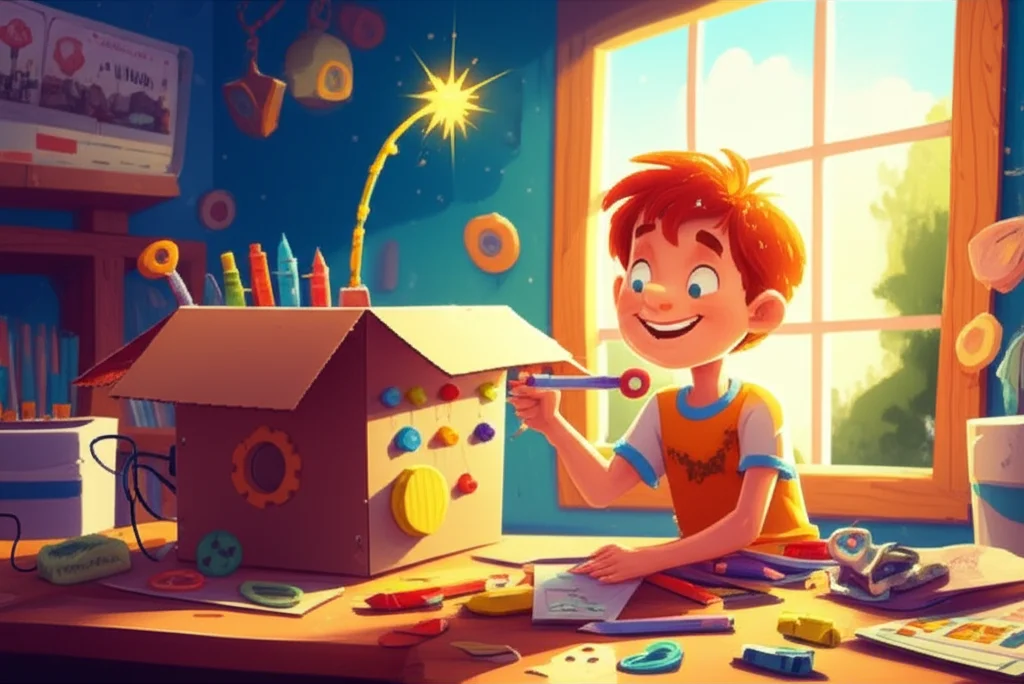 Illustration of Once upon a time, in a cozy little house in Indiana, lived a curious boy named R...