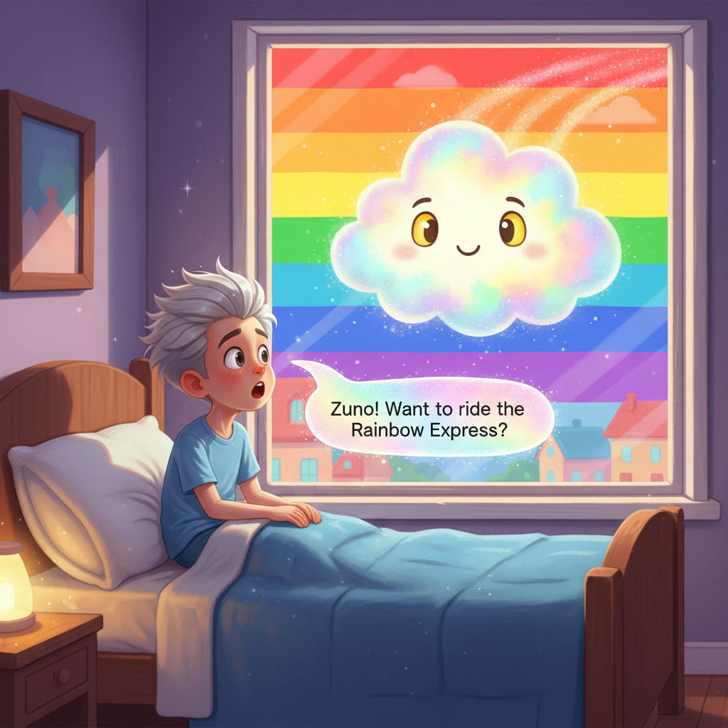 Illustration of One morning, Zuno woke up to a strange sound—splish-splash-plip-plop—but it wasn...