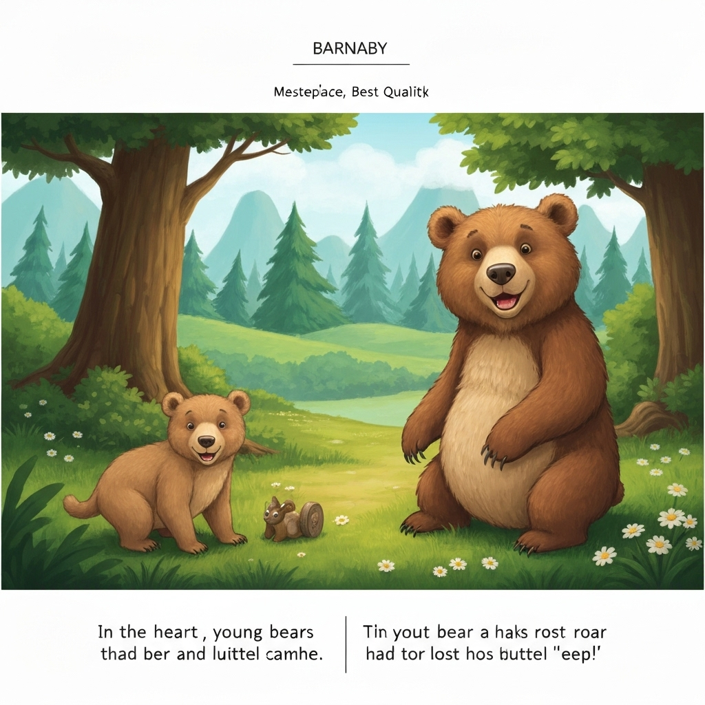Illustration of In the heart of a big, green forest lived a young bear named Barnaby. Barnaby wa...
