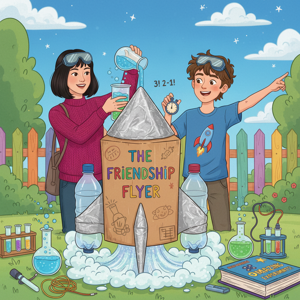 Illustration of Cristina and her best friend, Leo, opened their brand new science kit. Inside we...
