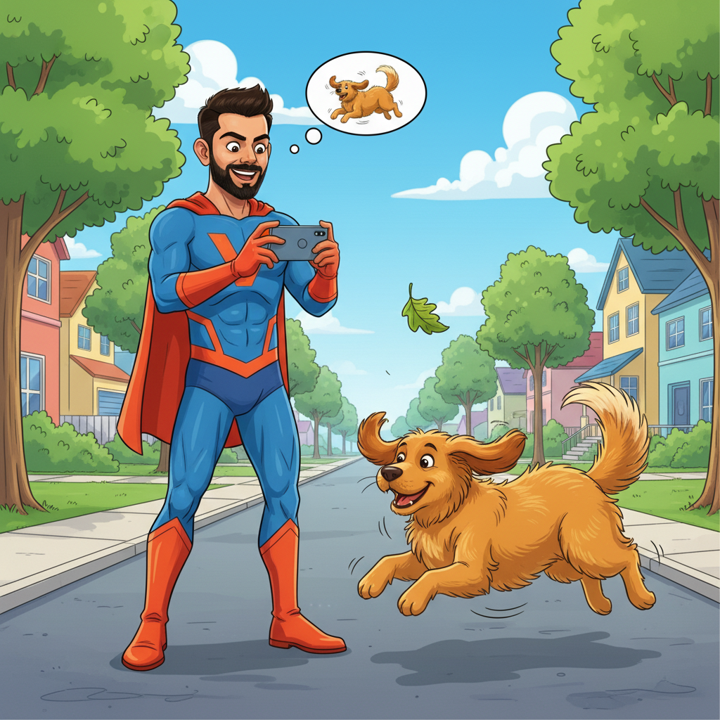 Illustration of One sunny afternoon, a super hero named dwwqed, who loved all animals, was walki...
