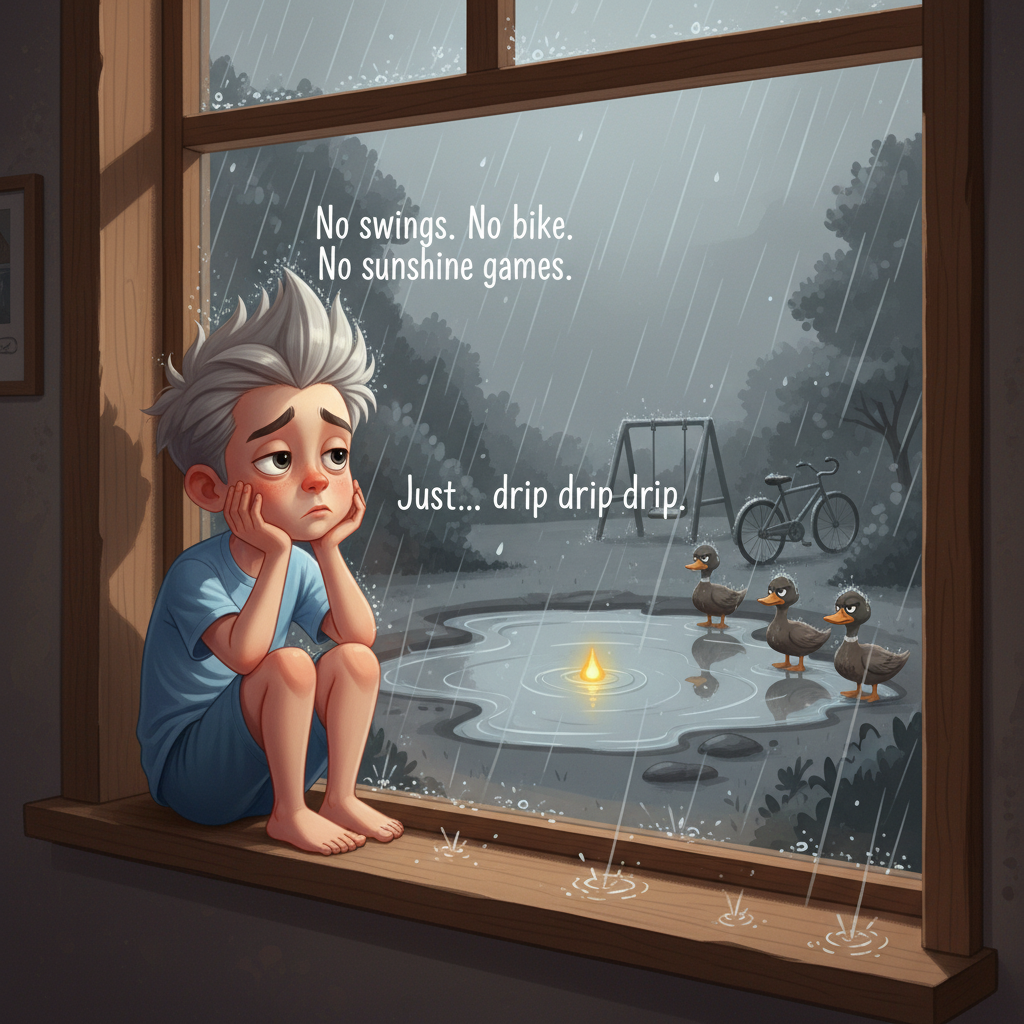 Illustration of It had been raining for three whole days in Zuno’s village. The sky was all grey...