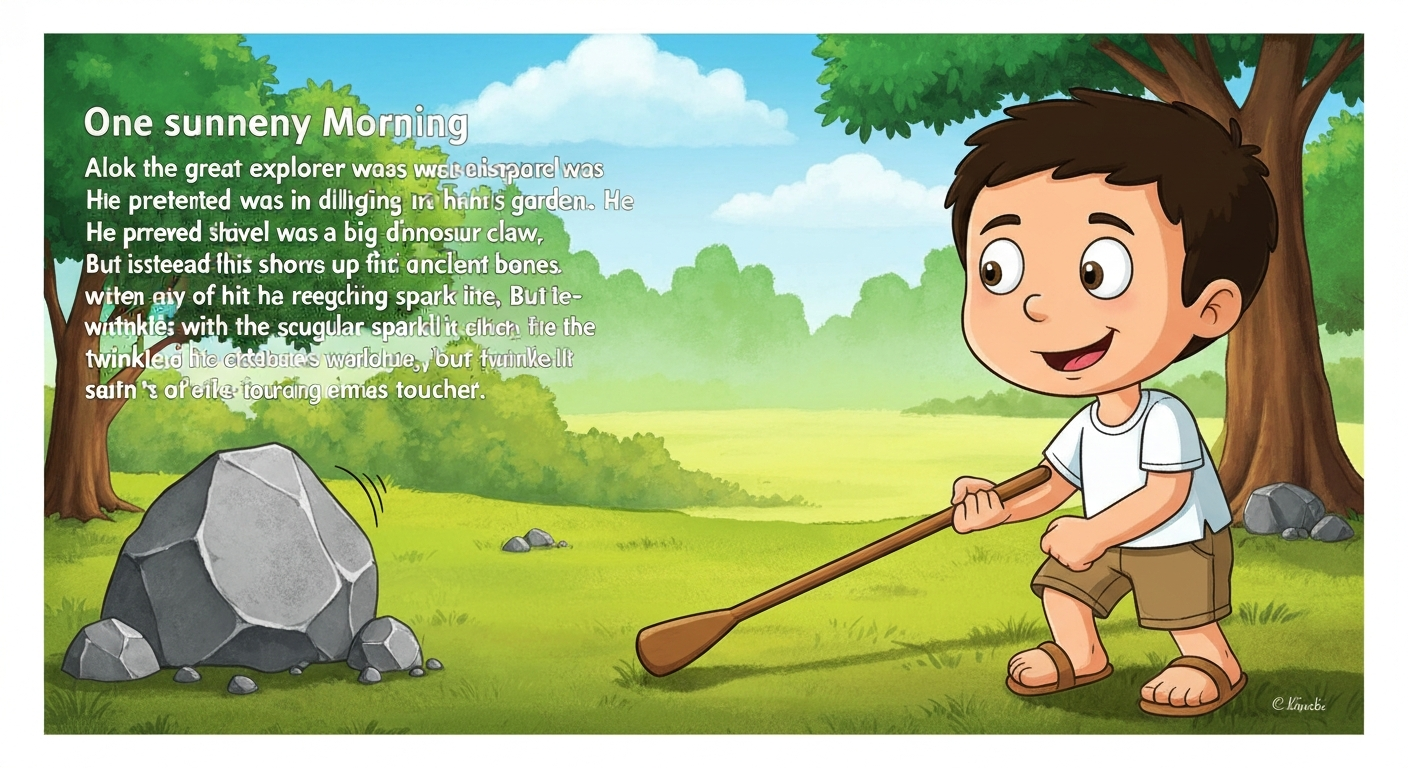 Illustration of One sunny morning, Alok the great explorer was digging in his garden. He pretend...