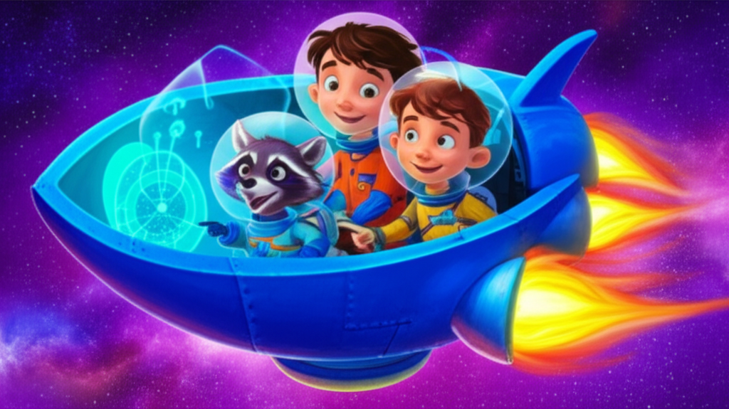 Illustration of David and his best pal, Rocket the space-raccoon, were zooming through the Milky...