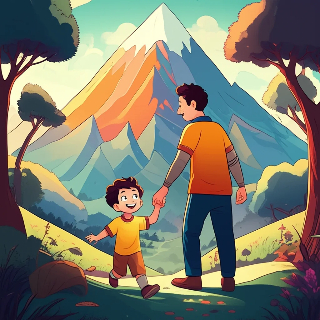 Illustration of एक समय की बात है, परीक्षित और पापा पहाड़ों पर घूमने गए! वो लोग एक नए पहाड़ पर गए...