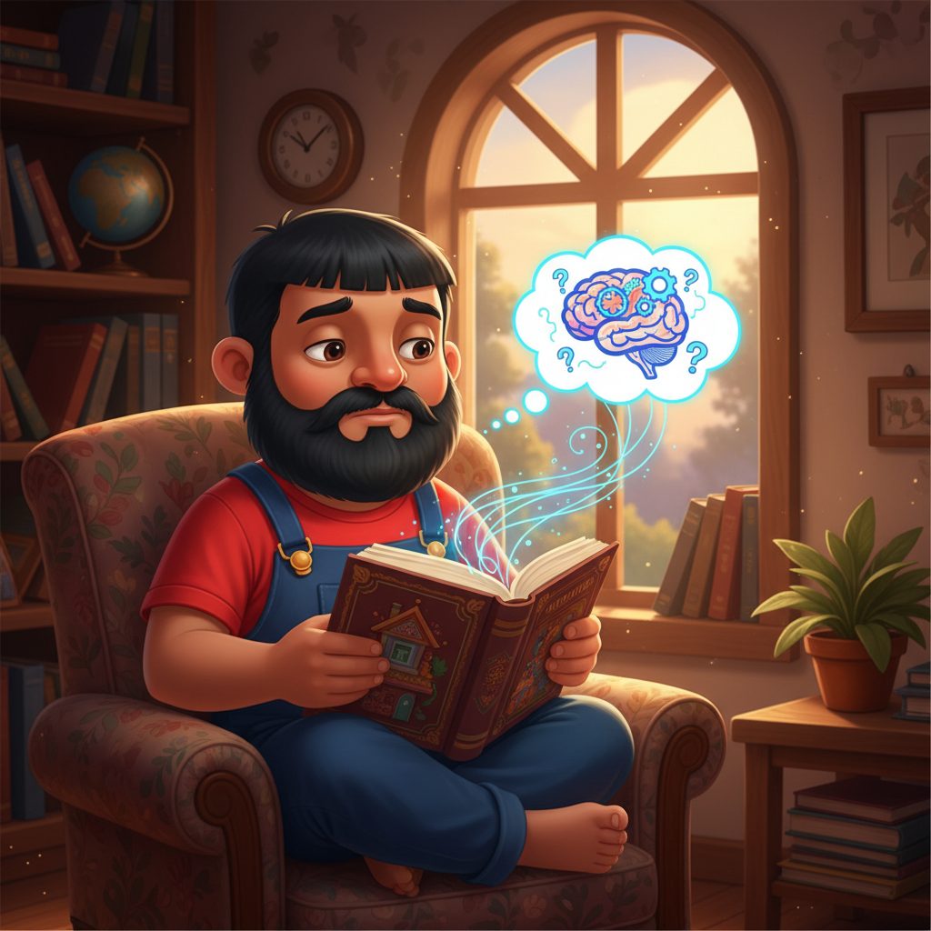 Illustration of Richie sat by his window, a collection of short stories by Rabindranath Tagore r...