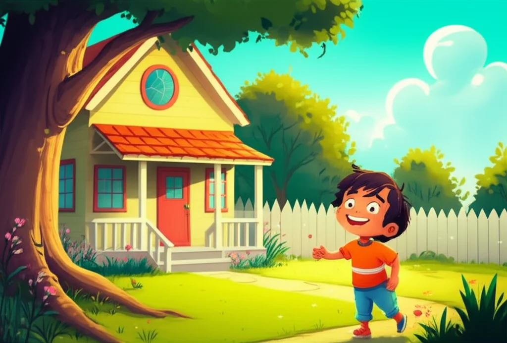 Illustration of Once upon a time, in a cozy little house with a big backyard in sunny California...