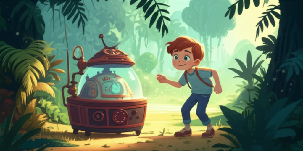 Illustration of Sam, a bright young boy from a small village near the Loire Valley, loved dinosa...