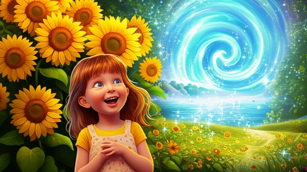 Illustration of Once upon a time, in Indiana, lived a bright little girl named Sunny. Sunny love...