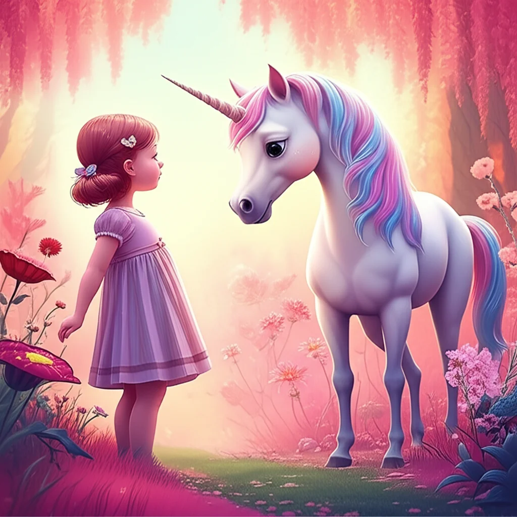 Illustration of My name is Rose and I am 5 and I love unicorns and cake. One day I find a sparkl...